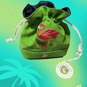 Spartina 449 Keepsake Drawstring Pouch Flamingo Green NWT